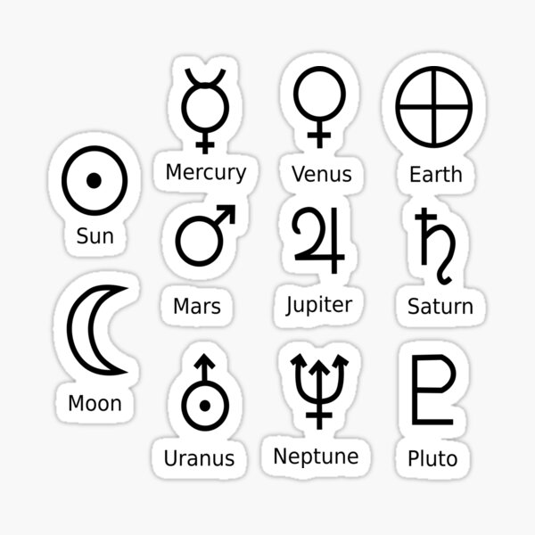 Astronomical Symbols: #Sun, #Mercury, #Venus, #Earth, Mars, Jupiter, Saturn, Uranus, Neptune, Pluto Sticker