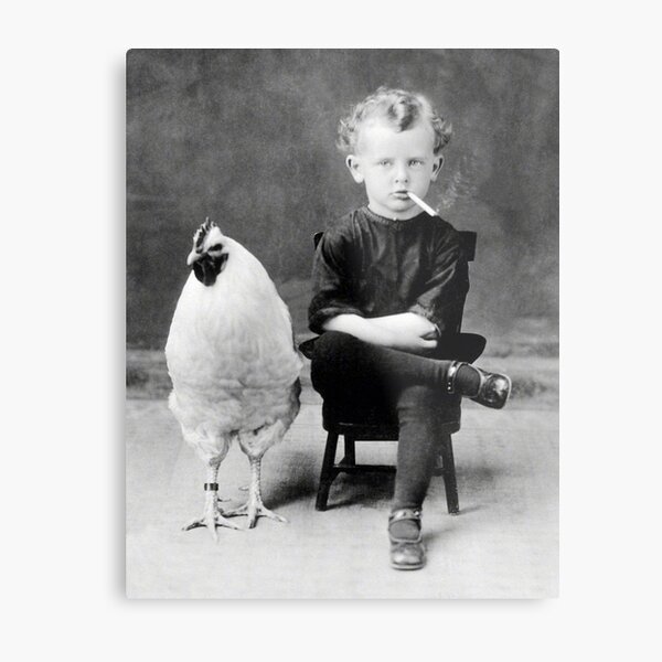 Boy With Chicken Rooster Smoking Cigarette Metal Print