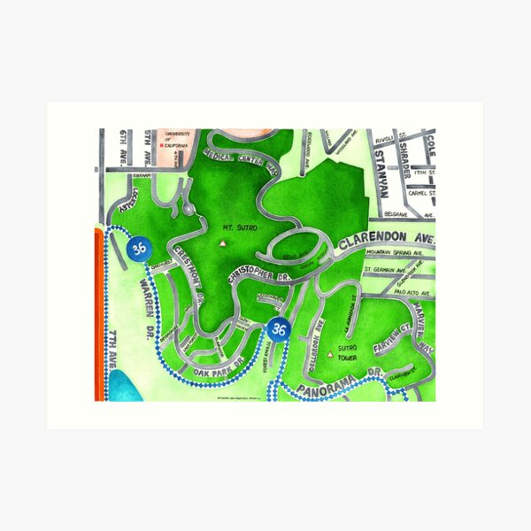 San Francisco map - Mt. Sutro Art Print