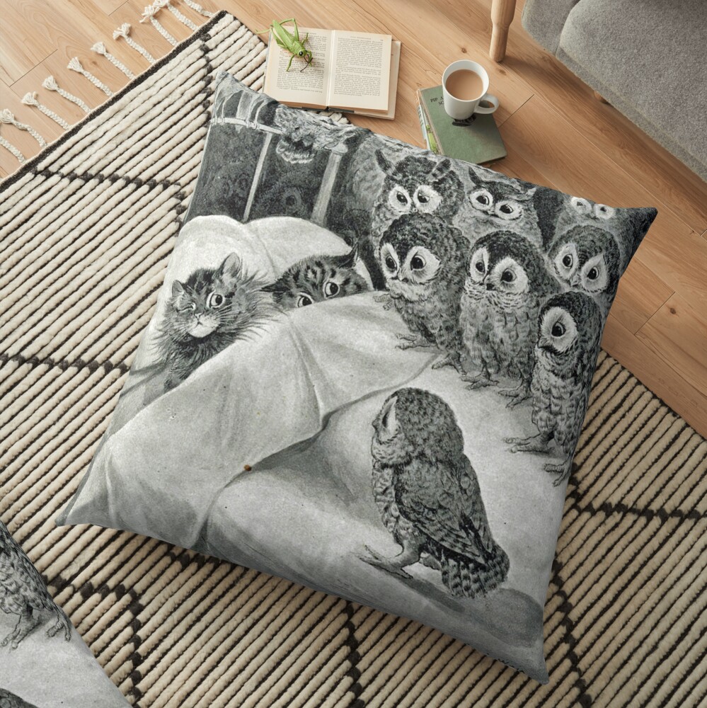 Louis Wain Cat Nightmare Owl Bird Floor Pillow