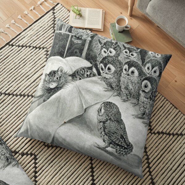 Louis Wain Cat Nightmare Owl Bird Floor Pillow