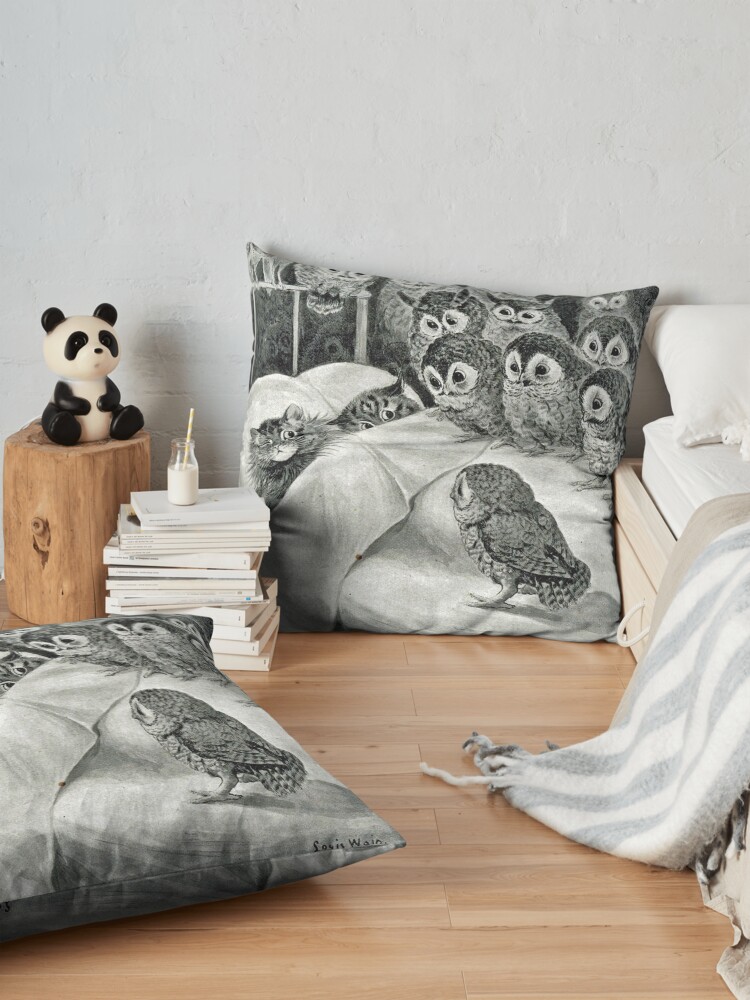 Alternate view of Louis Wain Cat Nightmare Owl Bird Floor Pillow