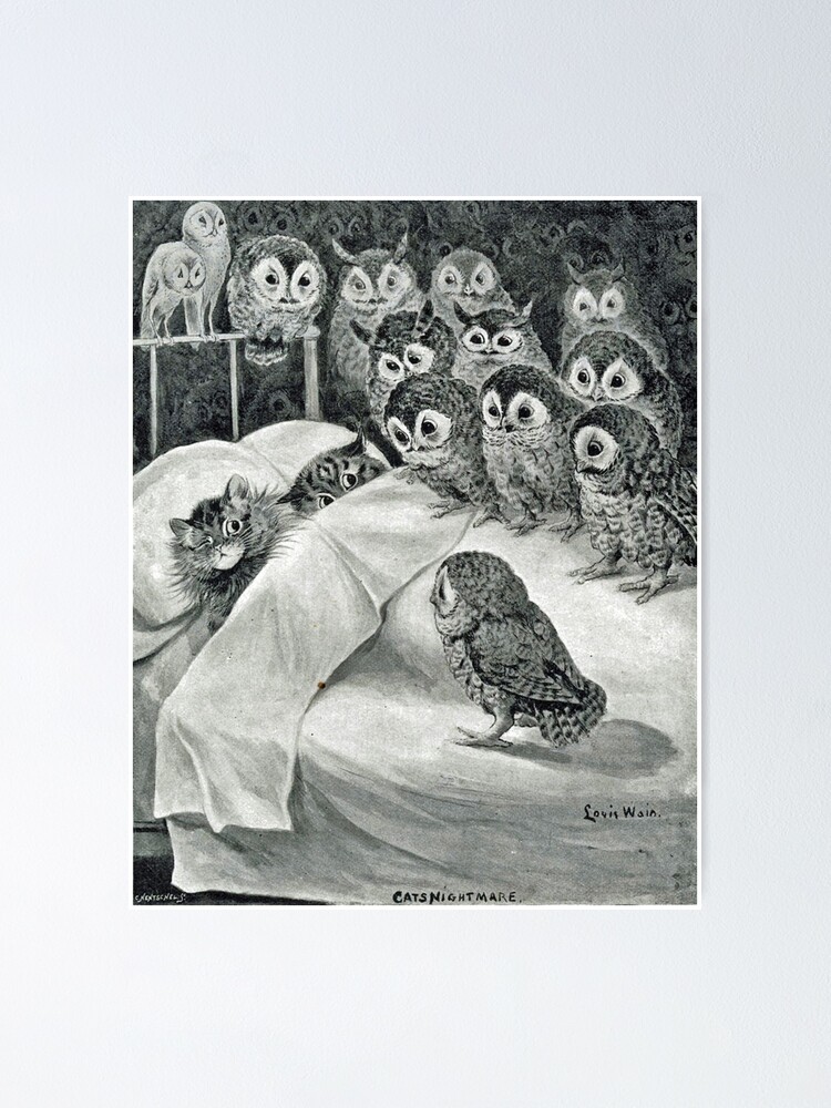 Alternate view of Louis Wain Cat Nightmare Owl Bird Poster