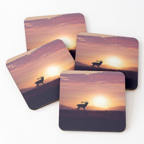 Item preview, Silhouette of deer in the grassland against sunset designed and sold by svetlanna.