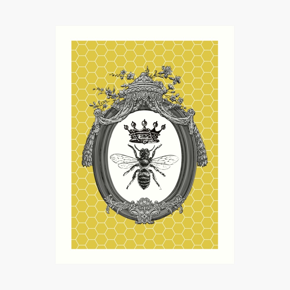 Queen Bee | Vintage Honey Bees | Honeycomb Patterns | Art Print
