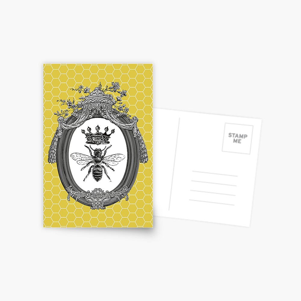 Queen Bee | Vintage Honey Bees | Honeycomb Patterns | Postcard