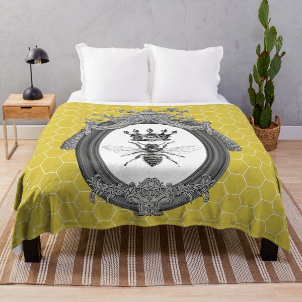Queen Bee | Vintage Honey Bees | Honeycomb Patterns | Throw Blanket