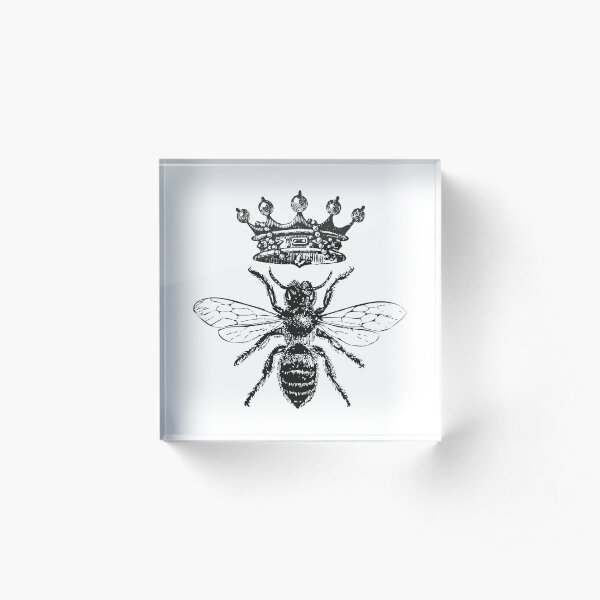 Queen Bee | Vintage Honey Bees | Black and White | Acrylic Block
