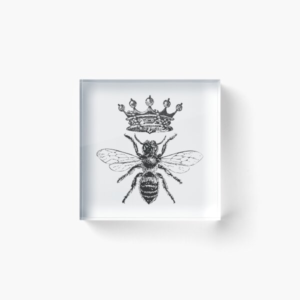 Queen Bee | Vintage Honey Bees | Black and White | Acrylic Block