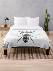 Queen Bee | Vintage Honey Bees | Black and White | Throw Blanket