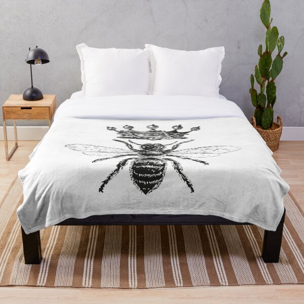 Queen Bee | Vintage Honey Bees | Black and White | Throw Blanket