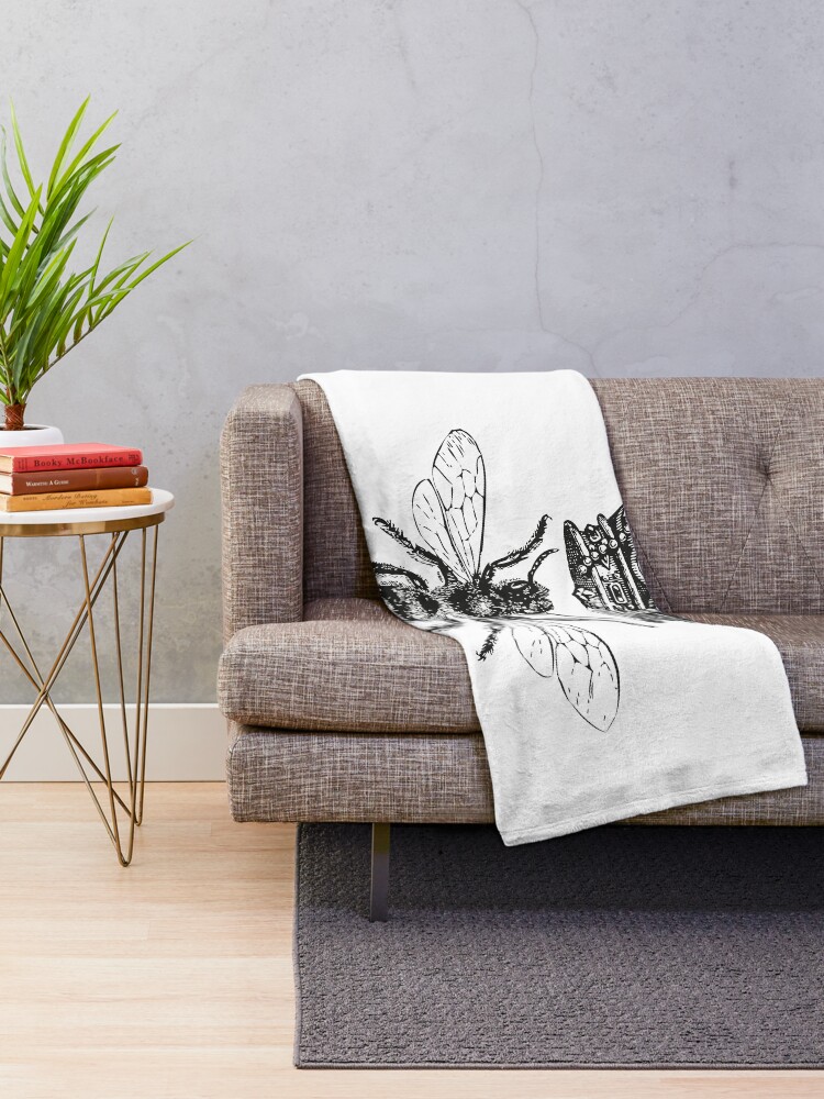 Alternate view of Queen Bee | Vintage Honey Bees | Black and White | Throw Blanket