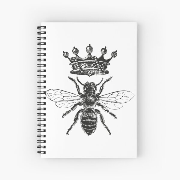 Queen Bee | Vintage Honey Bees | Black and White |  Spiral Notebook