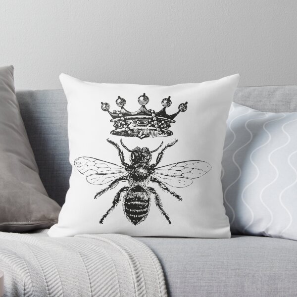 Queen Bee | Vintage Honey Bees | Black and White | Throw Pillow
