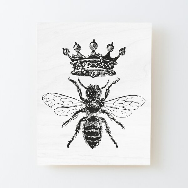 Queen Bee | Vintage Honey Bees | Black and White | Wood Mounted Print