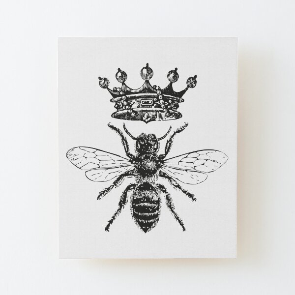 Queen Bee | Vintage Honey Bees | Black and White | Wood Mounted Print