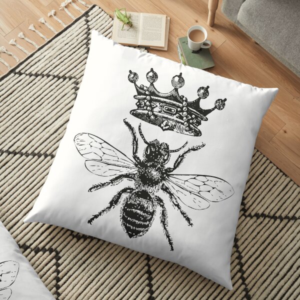 Queen Bee | Vintage Honey Bees | Black and White | Floor Pillow