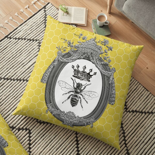 Queen Bee | Vintage Honey Bees | Honeycomb Patterns | Floor Pillow