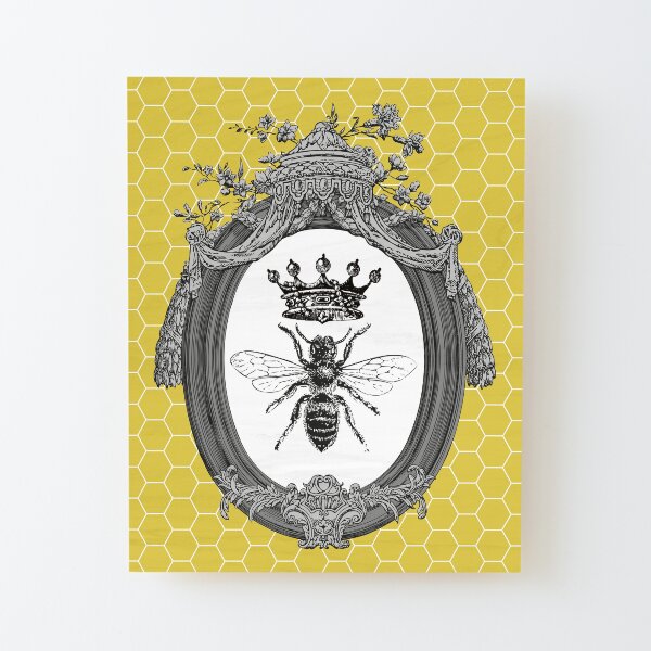 Queen Bee | Vintage Honey Bees | Honeycomb Patterns | Wood Mounted Print