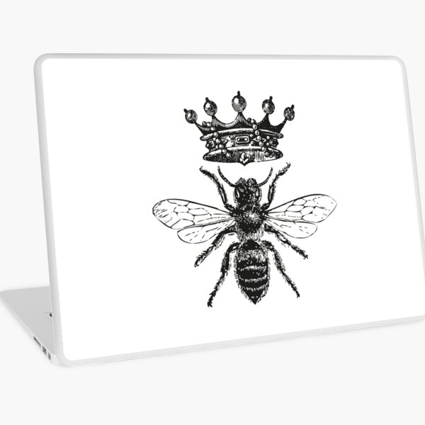 Queen Bee | Vintage Honey Bees | Black and White | Laptop Skin