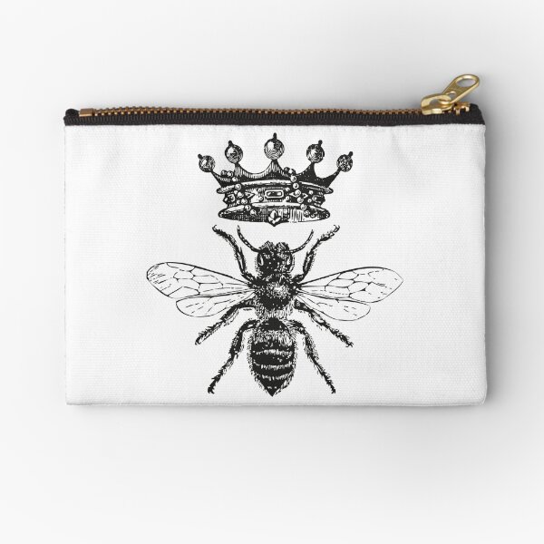 Queen Bee | Vintage Honey Bees | Black and White | Zipper Pouch