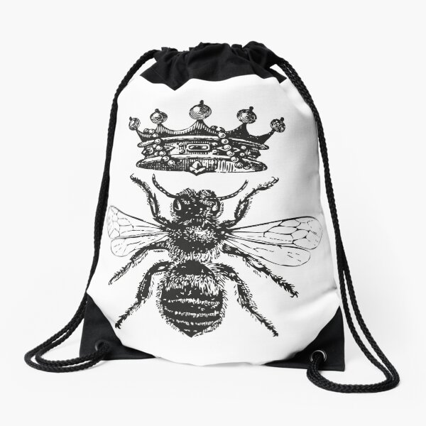 Queen Bee | Vintage Honey Bees | Black and White | Drawstring Bag