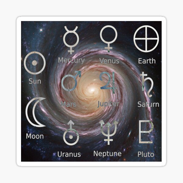 Astronomical Symbols: #Sun, #Mercury, #Venus, #Earth, Mars, Jupiter, Saturn, Uranus, Neptune, Pluto Sticker
