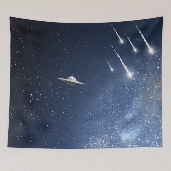 Item preview, UFO in outer space with asteroids, stars, space dust designed and sold by Keyma.