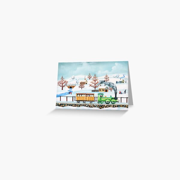 Choo-choo train winter folk art Greeting Card