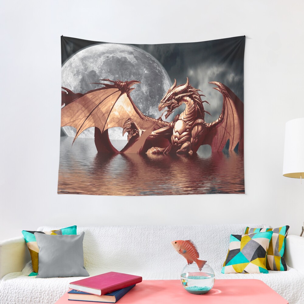 Discover Dragon Moon Fantasy Art Design Tapestry