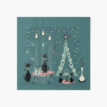 Item preview, Mid Century Cat Family Holiday on Blue designed and sold by studioxtine.