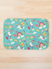 Tween Girl Icons Rainbows Emojis Unicorns Roller Skates Bath Mat