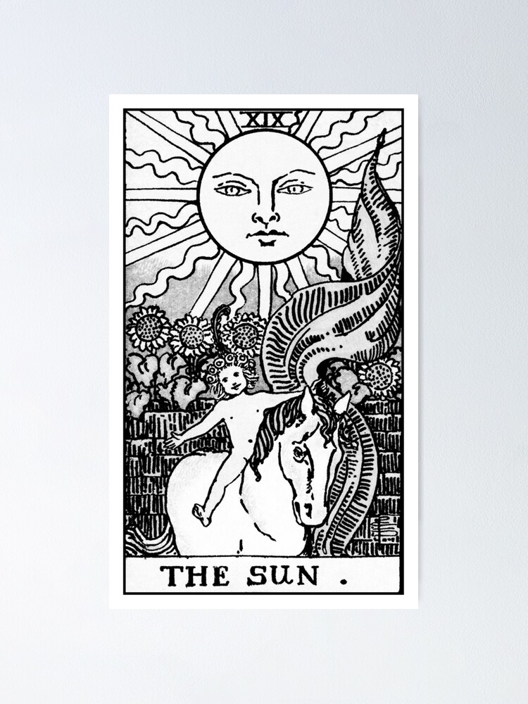 Xix Die Sun Tarot Karte Schwarz Und Weiss Poster Von Wildtribe Redbubble
