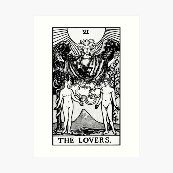VI. The Lovers Tarot Card Black and white Art Print
