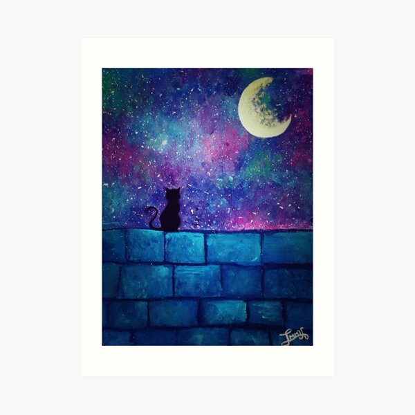 Wall Art Print  cat with galaxy fur, celestial and enchanting