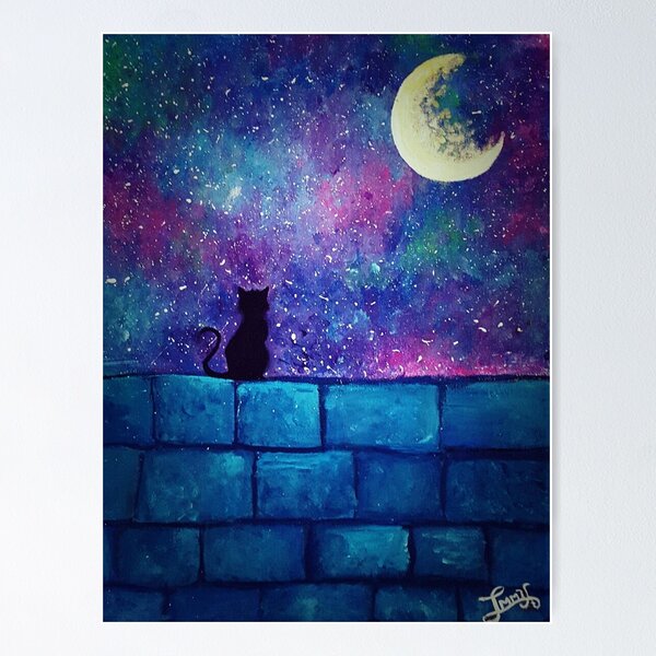 Item preview, Luna - Black Cat Galaxy Space Moon Animal Fantasy Art designed and sold by forgetmenot8907.