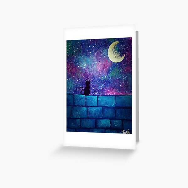 Luna - Black Cat Acrylic Painting Greeting Card