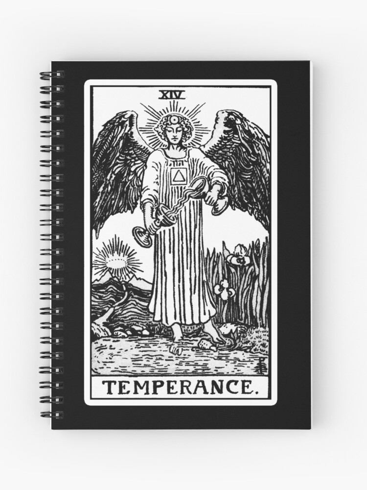 Cuaderno espiral Carta de tarot de la templanza | En blanco y negro» de Redbubble