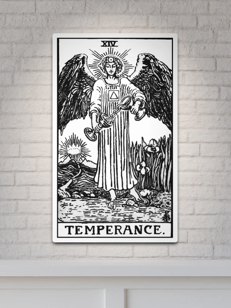 XIV. Temperance Tarot Card | Black and white | Metal Print