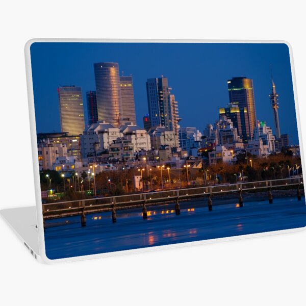 city lights and twilight hour at Tel Aviv Laptop Skin