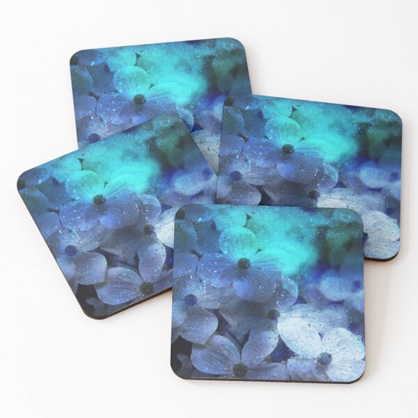 Item preview, Artsy Cornus kousa dogwood flowers in blue, white and teal designed and sold by WesternExposure.