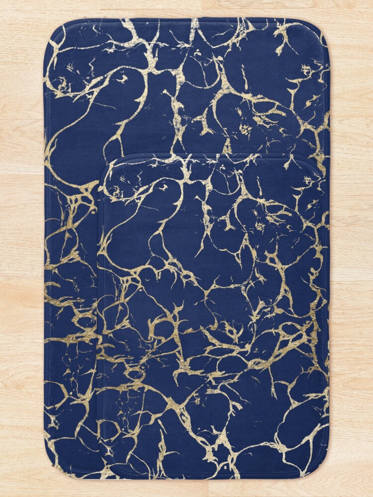 Alternate view of Chic navy blue faux gold foil marble pattern Bath Mat