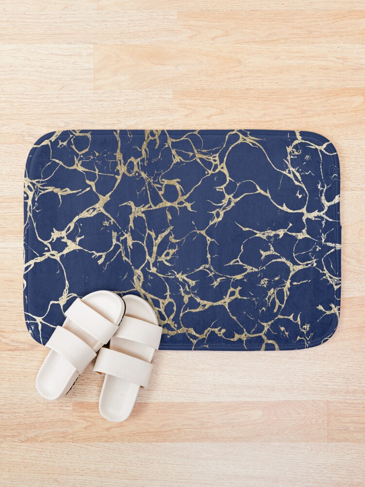Alternate view of Chic navy blue faux gold foil marble pattern Bath Mat