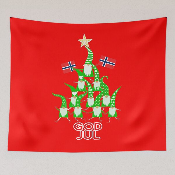 Item preview, God Jul Nordic Gnomes Christmas Tree Tomte Nisse Flags norwegian flag designed and sold by funnytshirtemp.
