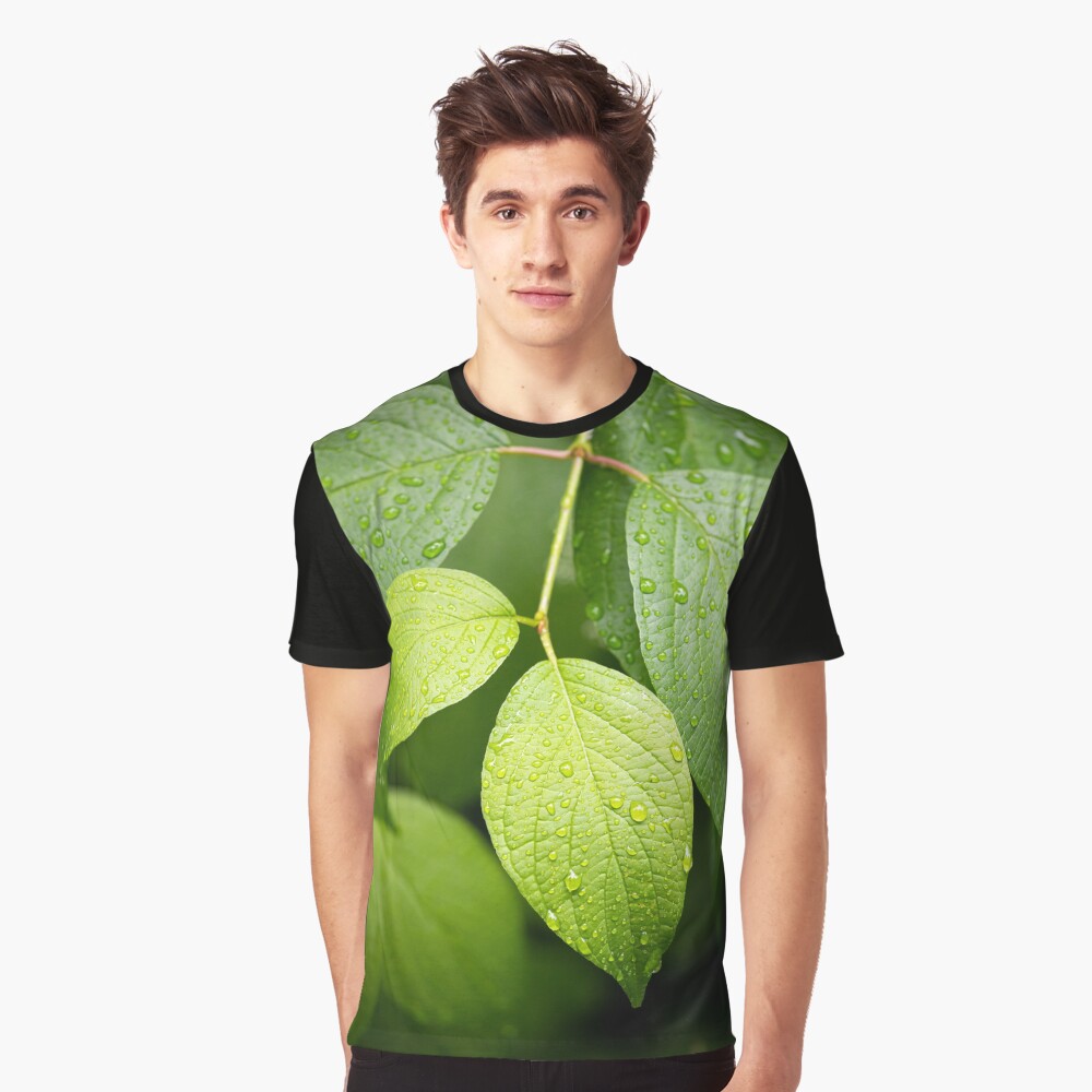 Water drops on green leaves after rain Graphic T-Shirt
