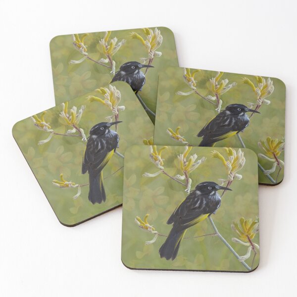 Item preview, Native Bird Honey-eater on Yellow Kangaroo Paw Australia designed and sold by Leonie Mac Lean.