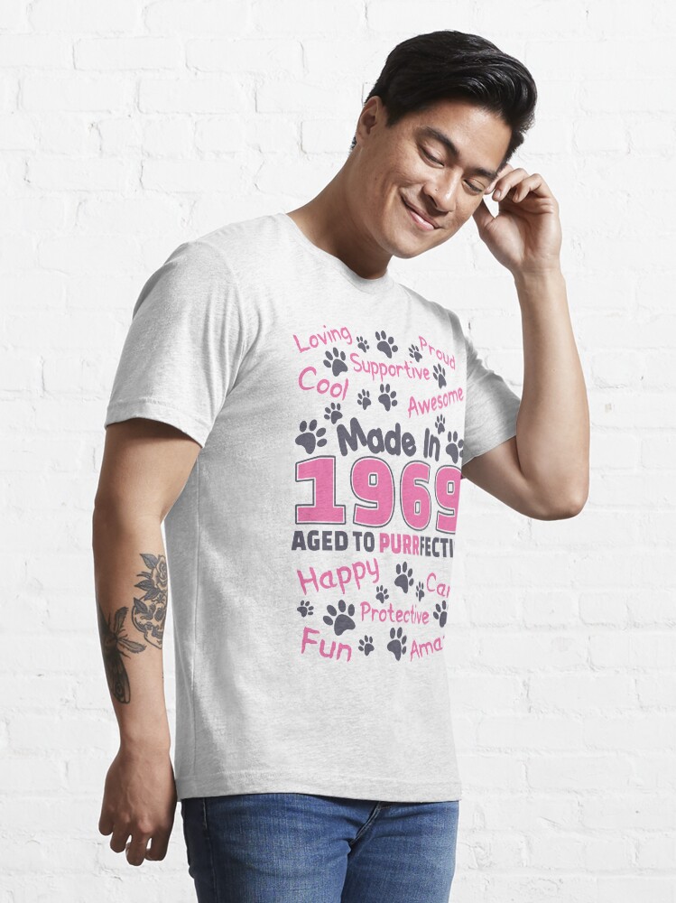 Thumbnail 3 of 7, Essential T-Shirt, Made In 1969 Aged To Purrfection - Birthday Shirt For Cat Lovers designed and sold by wantneedlove.