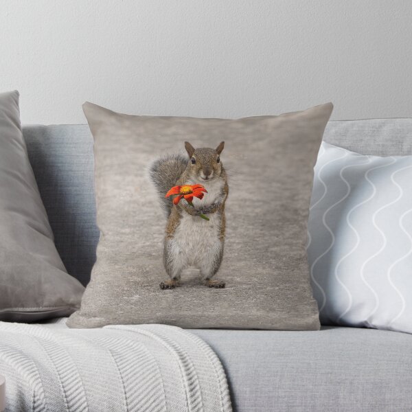 Special For You, Squirrel With Flower Throw Pillow