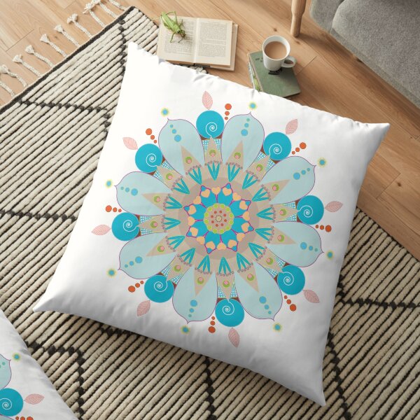 Mandala fleur, "Mer & sable" Floor Pillow