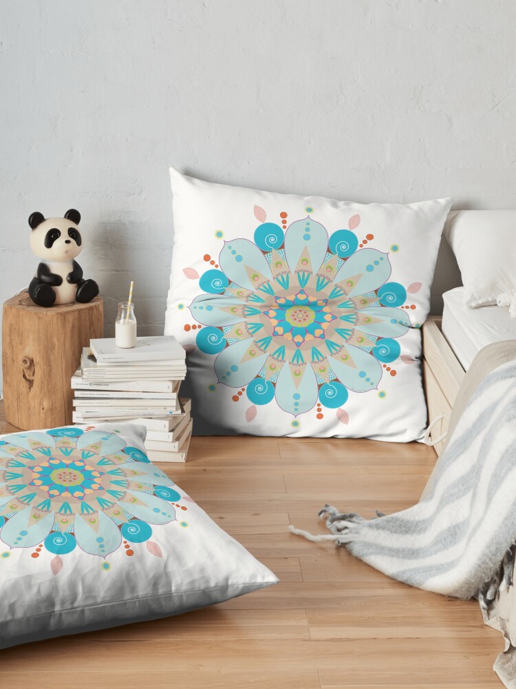 Alternate view of Mandala fleur, "Mer & sable" Floor Pillow